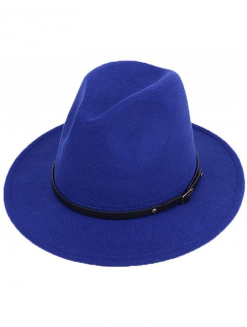 Fedoras Women Lady Vintage Retro Wide Brim Wool Fedora Hat Panama Cap with Belt Buckle - Blue - C018A742DQX $17.99