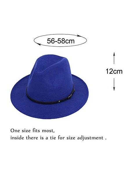 Fedoras Women Lady Vintage Retro Wide Brim Wool Fedora Hat Panama Cap with Belt Buckle - Blue - C018A742DQX $17.99