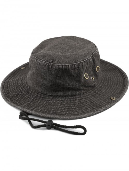 Sun Hats 100% Cotton Stone-Washed Safari Wide Brim Foldable Double-Sided Sun Boonie Bucket Hat - Black Denim - CY1846N9A79 $1...