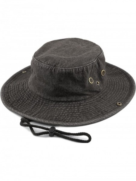 Sun Hats 100% Cotton Stone-Washed Safari Wide Brim Foldable Double-Sided Sun Boonie Bucket Hat - Black Denim - CY1846N9A79 $1...