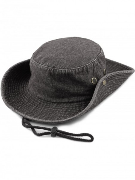 Sun Hats 100% Cotton Stone-Washed Safari Wide Brim Foldable Double-Sided Sun Boonie Bucket Hat - Black Denim - CY1846N9A79 $1...