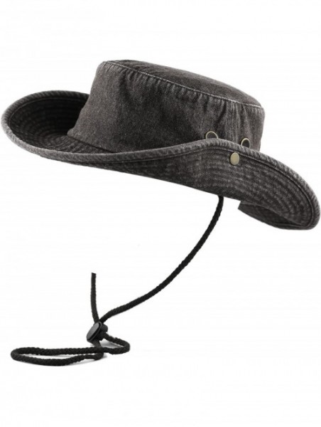 Sun Hats 100% Cotton Stone-Washed Safari Wide Brim Foldable Double-Sided Sun Boonie Bucket Hat - Black Denim - CY1846N9A79 $1...