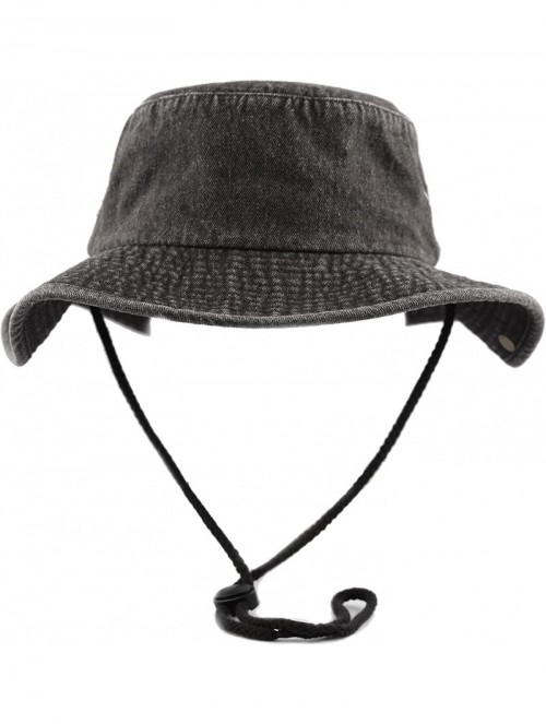 Sun Hats 100% Cotton Stone-Washed Safari Wide Brim Foldable Double-Sided Sun Boonie Bucket Hat - Black Denim - CY1846N9A79 $1...