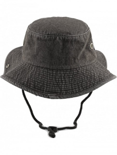 Sun Hats 100% Cotton Stone-Washed Safari Wide Brim Foldable Double-Sided Sun Boonie Bucket Hat - Black Denim - CY1846N9A79 $1...