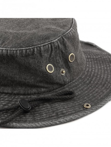 Sun Hats 100% Cotton Stone-Washed Safari Wide Brim Foldable Double-Sided Sun Boonie Bucket Hat - Black Denim - CY1846N9A79 $1...