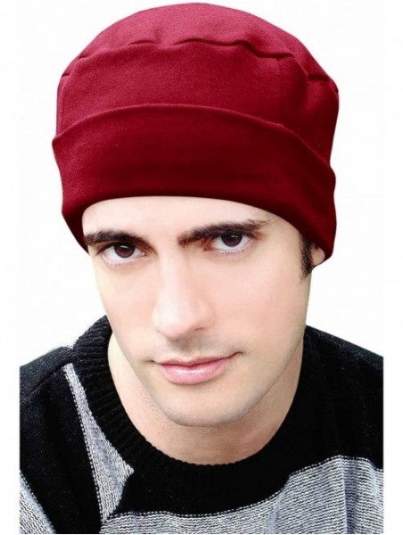 Skullies & Beanies Cancer Patient Hats for Men - Cotton Cuff Cap - Cabernet - C417YSY2ETX $21.96