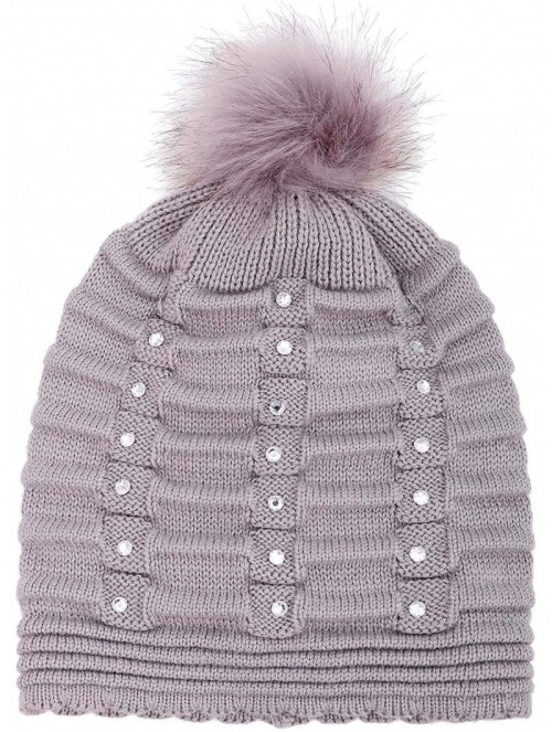 Skullies & Beanies Womens Faux Fur Pompom Knit Winter Beanie Hat w/Sequins - Grey - CU188NYMK5M $11.25