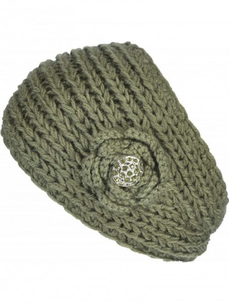 Cold Weather Headbands Women's Knitted Headband Headwrap Crocheted Floral - Olive. - CN12GUFWLOX $12.73