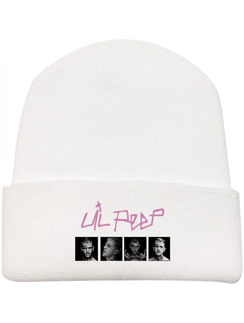 Skullies & Beanies Lil Peep Embroidered Knit Hat Stretchy Plain Beanie Cap for Men Women - White-d - CW196X6SARN $19.64