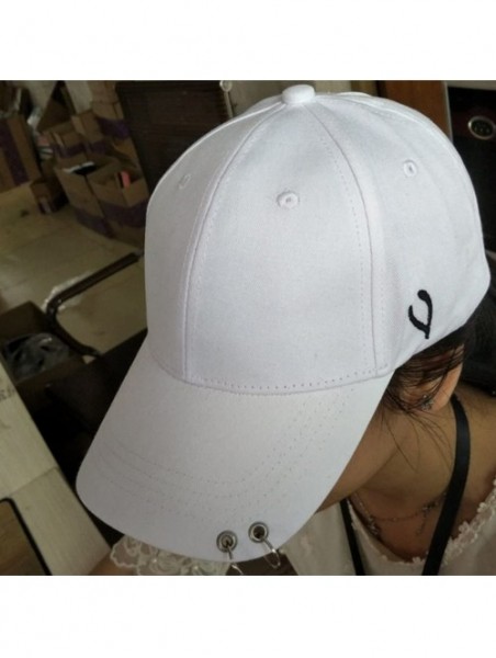 Baseball Caps Women's Iron Ring Pin Retro Baseball Cap Trucker Hat - 2 Ring White - CD186NANKTU $15.18