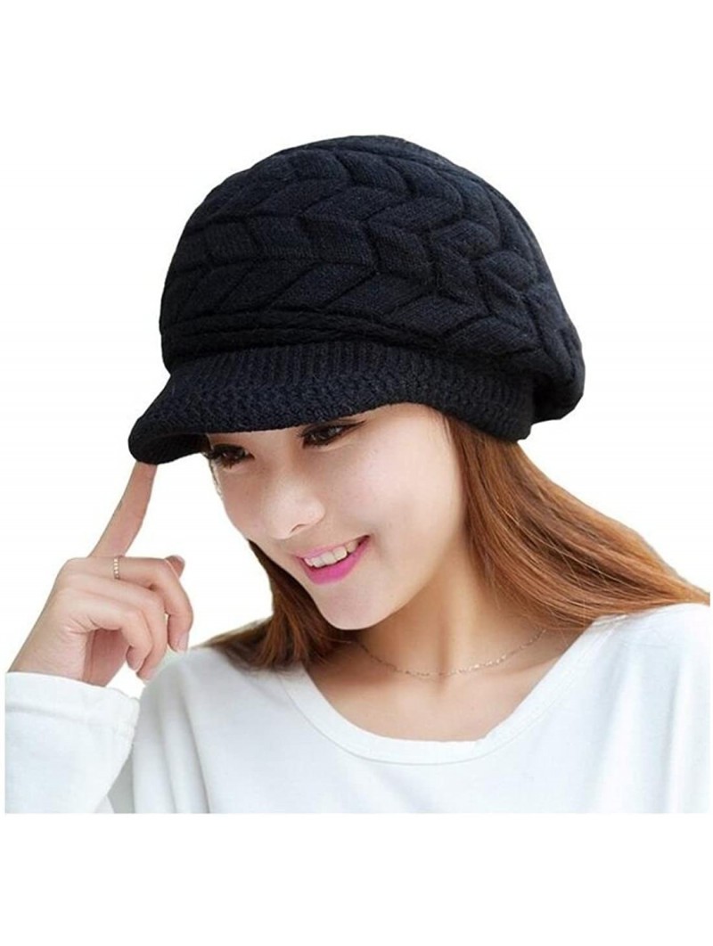 Skullies & Beanies Women Winter Warm Knit Hats Caps Wool Snow Ski Cap Beanie Ski Berets Snapback Caps with Visor - Black - CU...