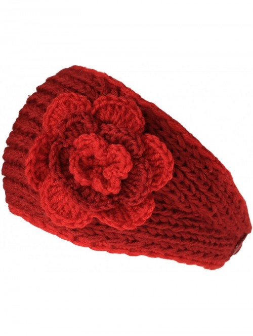 Headbands Winter Two Tone Flower Headband - Red - CJ12N10I3WA $16.35