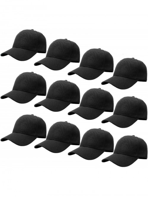 Baseball Caps Wholesale 12-Pack Baseball Cap Adjustable Size Plain Blank Solid Color - Black - C018E5RW66E $24.33