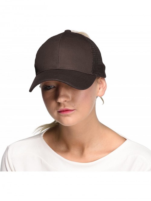 Baseball Caps Hatsandscarf Ponytail caps Messy Buns Trucker Plain Baseball Cap (BT-6) - Brown - CS18OZ56DSS $16.47