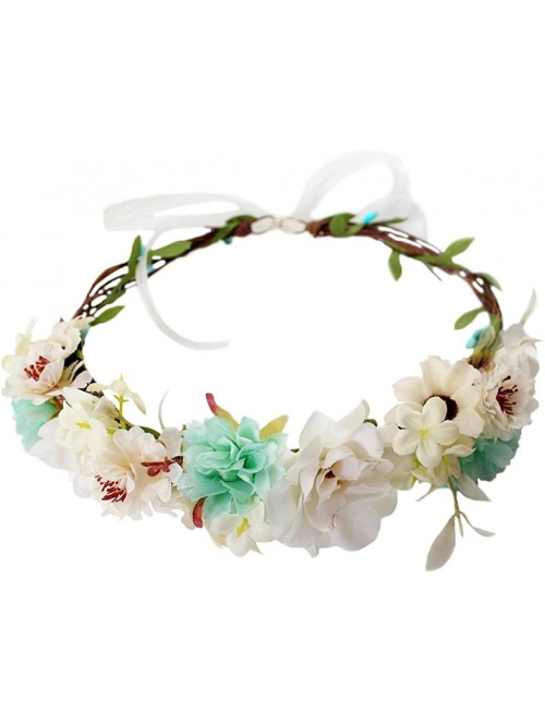 Headbands Adjustable Flower Headband Hair Wreath Floral Garland Crown Halo Headpiece with Ribbon Boho Wedding Festival - U - ...