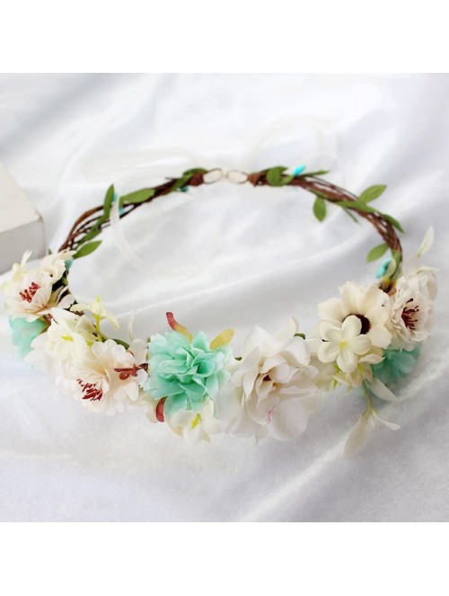 Headbands Adjustable Flower Headband Hair Wreath Floral Garland Crown Halo Headpiece with Ribbon Boho Wedding Festival - U - ...