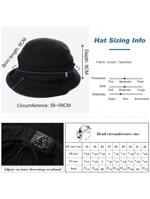 Bucket Hats Winter Bucket Derby 1920s Vintage Gatsby Round Church Bowler Beret Hat for Women Brown 56-59cm - CX18YR8NQGE $24.83