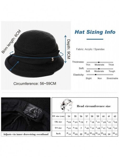 Bucket Hats Winter Bucket Derby 1920s Vintage Gatsby Round Church Bowler Beret Hat for Women Brown 56-59cm - CX18YR8NQGE $24.83