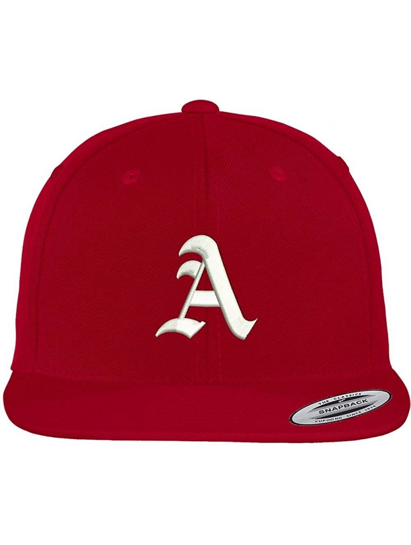 Baseball Caps Old English A Embroidered Flat Bill Snapback Cap - Red - CA12F1DCYSX $27.94