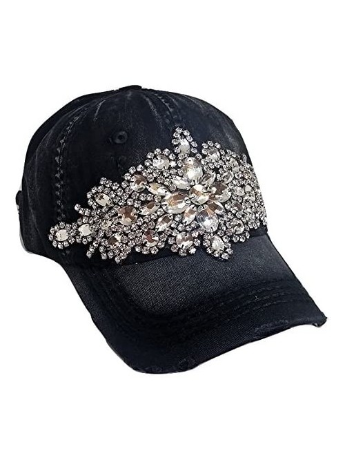 Baseball Caps Women's Horizontal Bling Distressed Baseball Cap - Black - C11836KIK23 $67.55