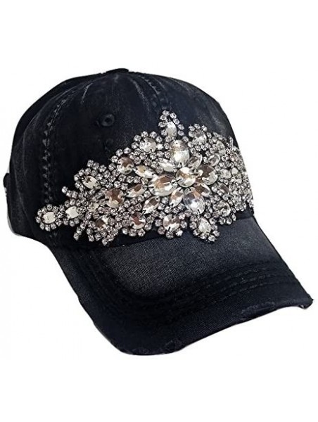 Baseball Caps Women's Horizontal Bling Distressed Baseball Cap - Black - C11836KIK23 $67.55