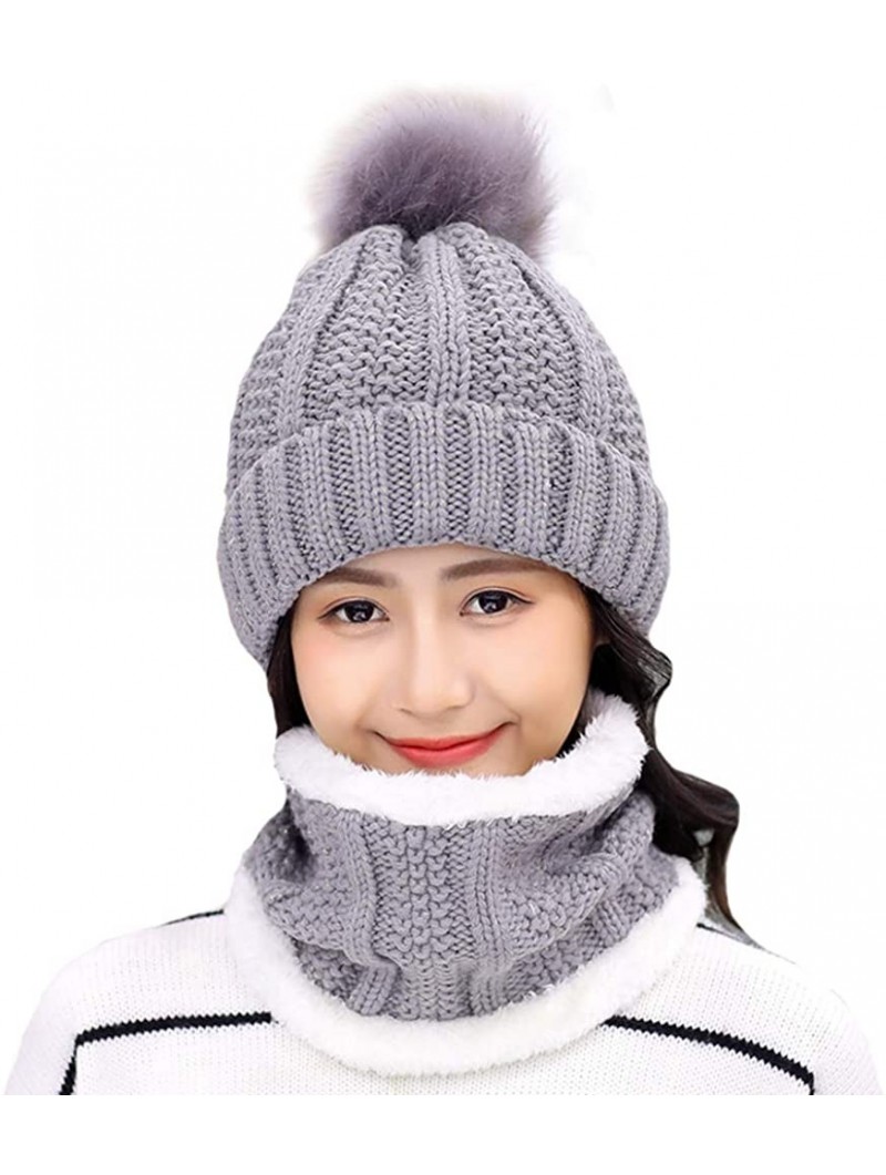 Skullies & Beanies Womens Winter Beanie Hat Scarf Set Warm Fuzzy Knit Hat Neck Scarves - C-grey - CG18ZDOYGTA $15.65