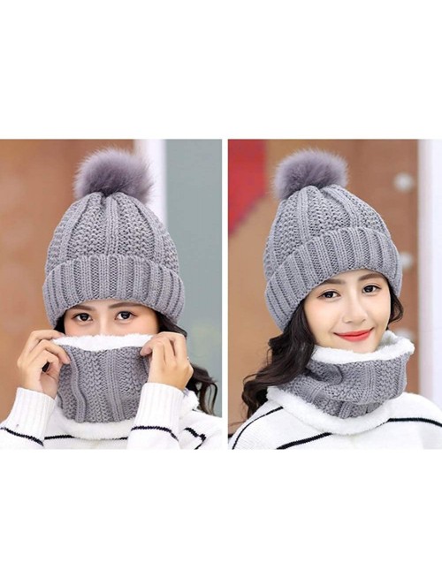 Skullies & Beanies Womens Winter Beanie Hat Scarf Set Warm Fuzzy Knit Hat Neck Scarves - C-grey - CG18ZDOYGTA $15.65