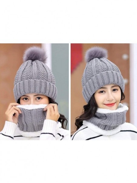 Skullies & Beanies Womens Winter Beanie Hat Scarf Set Warm Fuzzy Knit Hat Neck Scarves - C-grey - CG18ZDOYGTA $15.65