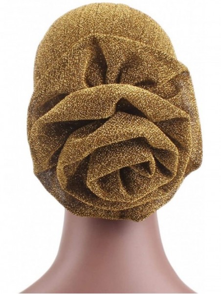 Sun Hats Shiny Turban Hat Headwraps Twist Pleated Hair Wrap Stretch Turban - Gold Paillette Flower - CZ198H6O4NL $13.82