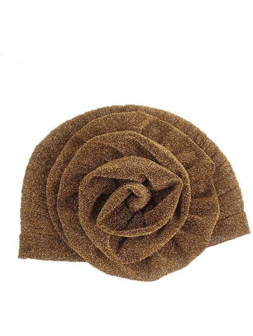 Sun Hats Shiny Turban Hat Headwraps Twist Pleated Hair Wrap Stretch Turban - Gold Paillette Flower - CZ198H6O4NL $13.82