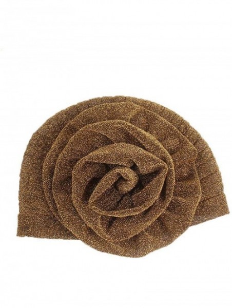 Sun Hats Shiny Turban Hat Headwraps Twist Pleated Hair Wrap Stretch Turban - Gold Paillette Flower - CZ198H6O4NL $13.82