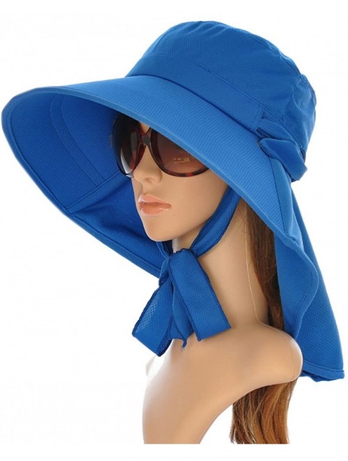Sun Hats Ladies Sun Visor Wide Large Brim Swimming Beach Sun Hat - Blue - C417YOTNIEW $18.27