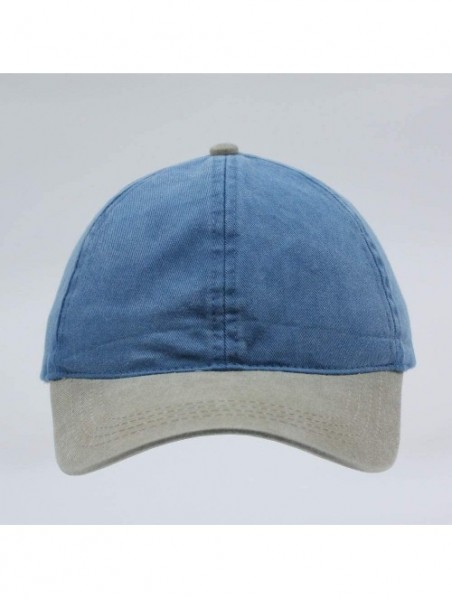 Baseball Caps Ponytail Open Back Washed Cotton Adjustable Baseball Cap - Khaki/Sky Blue - CJ180Z00507 $11.43