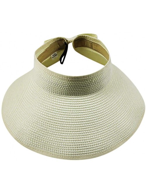 Sun Hats Women's Wide Brim Sun Hat Summer Foldable Straw Sun Visor Bowtie Hat for Travel (Beige) - Beige - CF18UCH98L5 $11.79