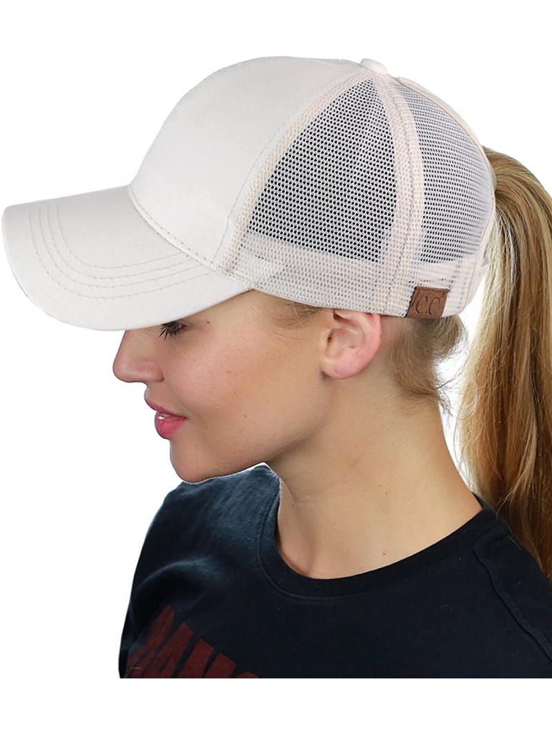 Baseball Caps Ponycap Messy High Bun Ponytail Adjustable Glitter Mesh Trucker Baseball Cap - White - CS18CIYIHLN $13.89