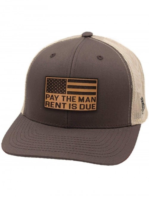 Baseball Caps USA 'Pay The Man' Leather Patch Hat Curved Trucker - Brown/Tan - CF18IGQTUYU $28.08