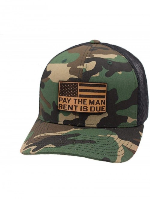 Baseball Caps USA 'Pay The Man' Leather Patch Hat Curved Trucker - Brown/Tan - CF18IGQTUYU $28.08