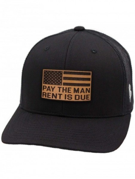 Baseball Caps USA 'Pay The Man' Leather Patch Hat Curved Trucker - Brown/Tan - CF18IGQTUYU $28.08