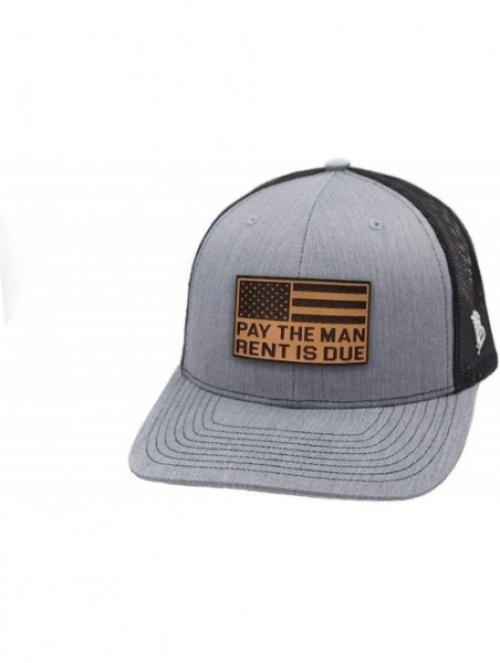 Baseball Caps USA 'Pay The Man' Leather Patch Hat Curved Trucker - Brown/Tan - CF18IGQTUYU $28.08