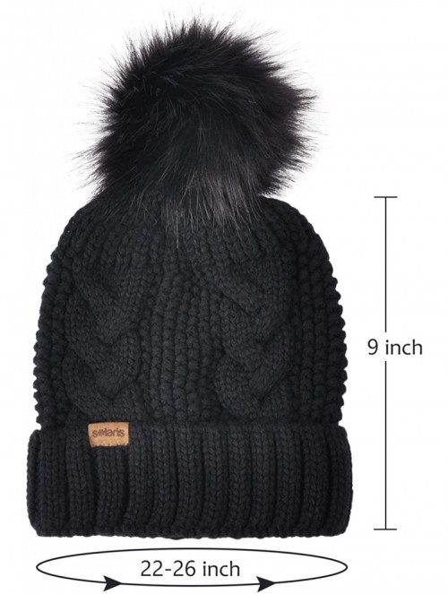 Skullies & Beanies Cable Knit Beanie Warm Faux Fuzzy Fur Pom Pom Skull Ski Cap for Men- Women - Black 1 - C4186YH3H04 $9.25