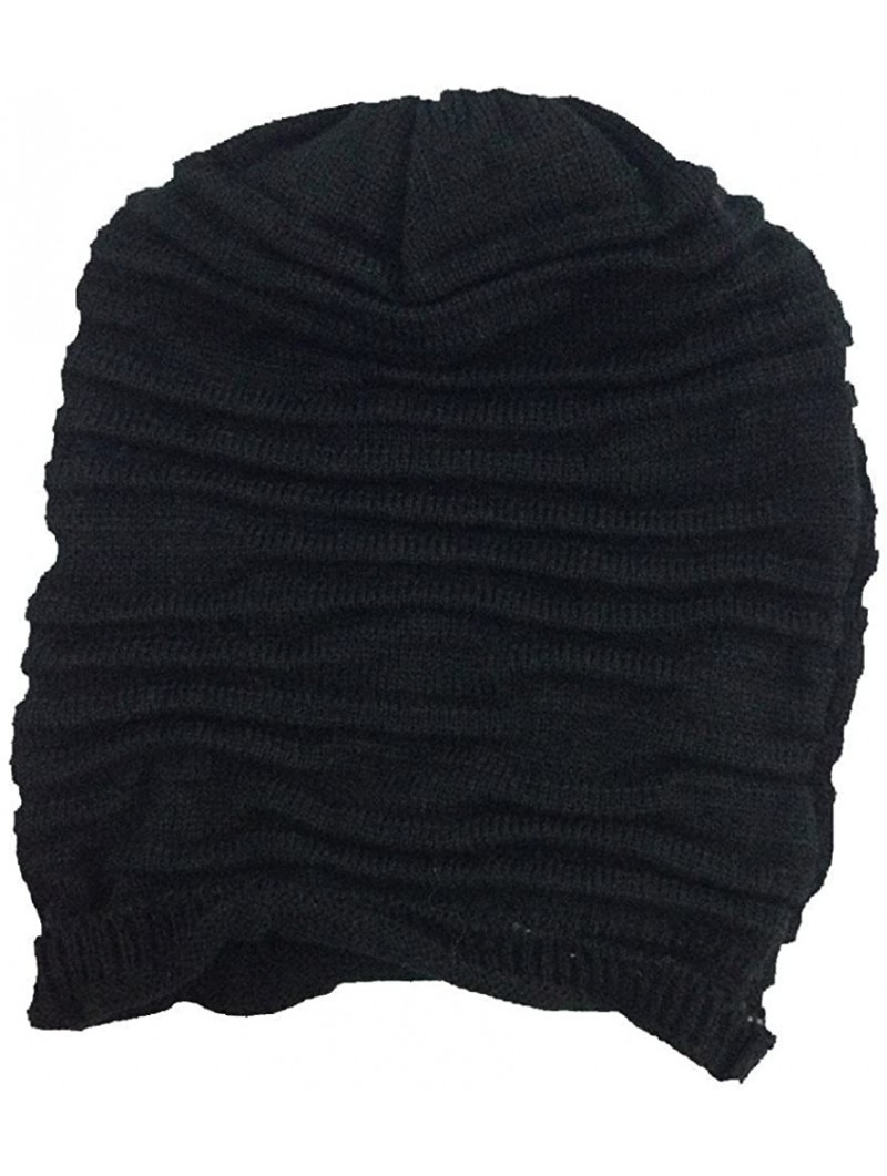 Skullies & Beanies Unisex Folds Slouchy Beanie Winter Warmer Fall Wool Hat (Black) - CX11GWUTM5D $11.10