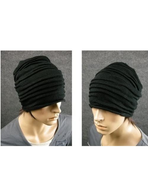 Skullies & Beanies Unisex Folds Slouchy Beanie Winter Warmer Fall Wool Hat (Black) - CX11GWUTM5D $11.10