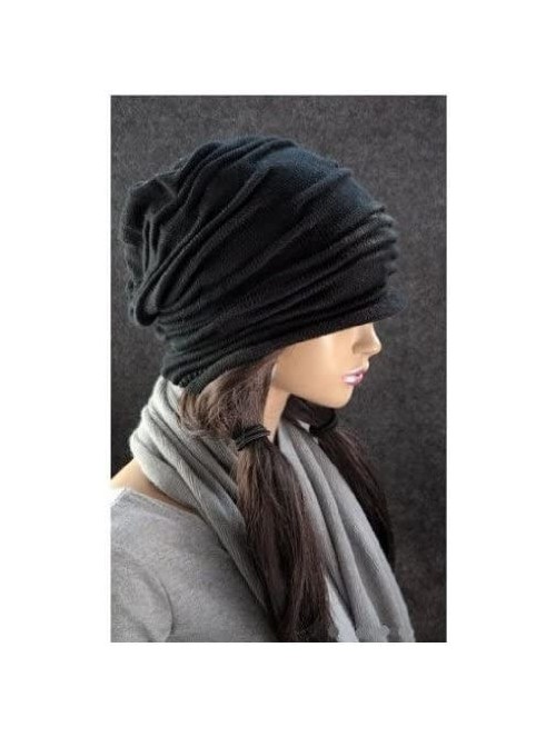 Skullies & Beanies Unisex Folds Slouchy Beanie Winter Warmer Fall Wool Hat (Black) - CX11GWUTM5D $11.10