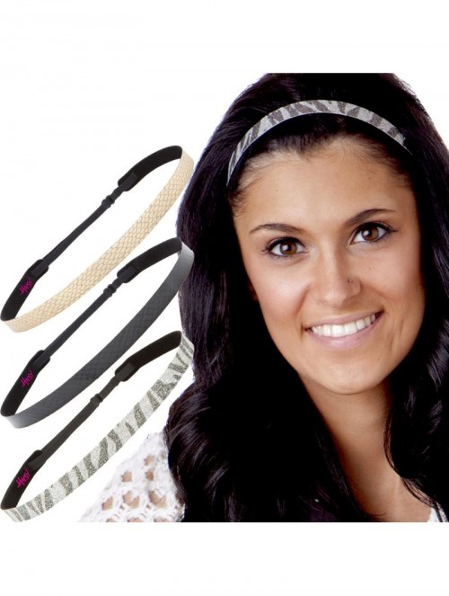 Headbands Adjustable Non Slip Animal Print Hair Band Headbands for Women & Girls Pack - 3pk Skinny Zebra/Black/Gold - CO18EY0...