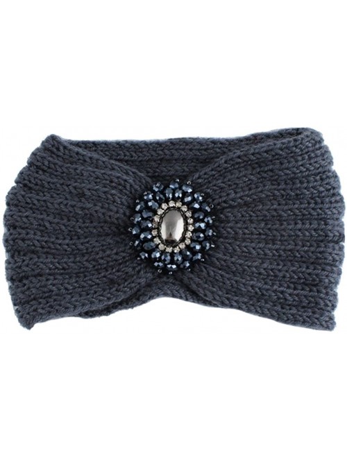 Cold Weather Headbands Retro Bohemian Beads Cable Knitted Winter Turban Ear Warmer Headband - Gray - CD189N4REZM $10.53