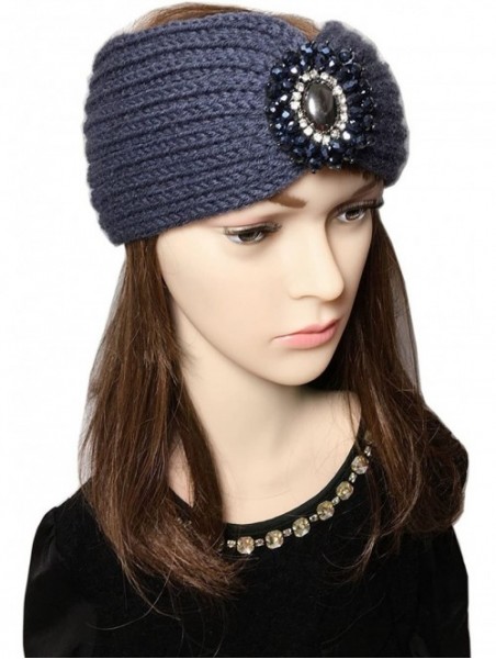 Cold Weather Headbands Retro Bohemian Beads Cable Knitted Winter Turban Ear Warmer Headband - Gray - CD189N4REZM $10.53