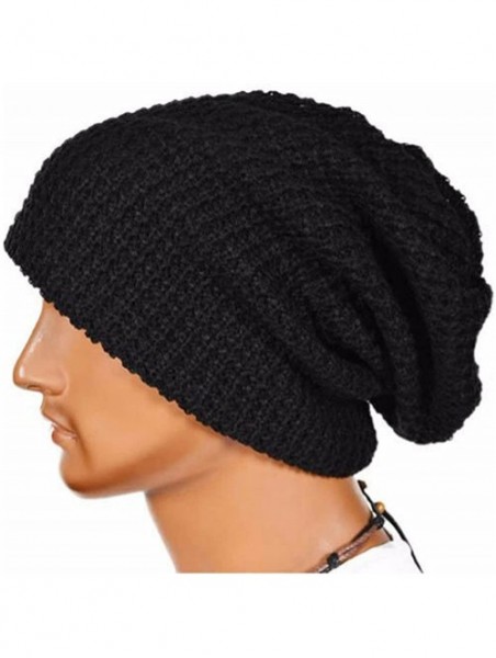 Skullies & Beanies Beanie Oversized Cap-Unisex Cable Knit Crochet Hat Chunky Soft Slouchy Warm Baggy Beanie Ski Hats - Black ...