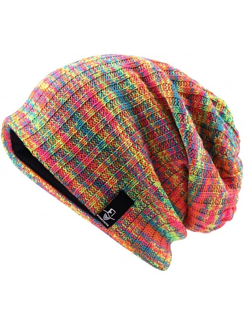 Berets Womens Knit Slouchy Beanie Ribbed Baggy Skull Cap Turban Winter Summer Beret Hat - Pink/Yellow/Green - CO18WG9HKRU $16.93