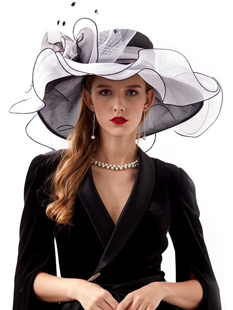 Sun Hats Women's Organza Kentucky Derby Tea Party Hat - Design 2 - Black & White - CW18T5EO9WY $21.06