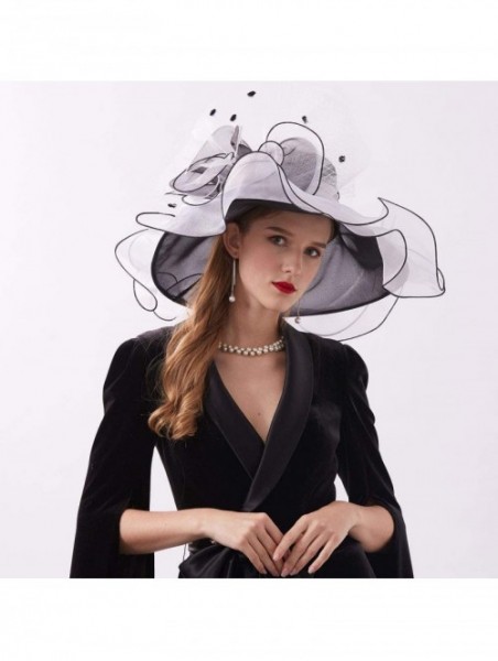 Sun Hats Women's Organza Kentucky Derby Tea Party Hat - Design 2 - Black & White - CW18T5EO9WY $21.06